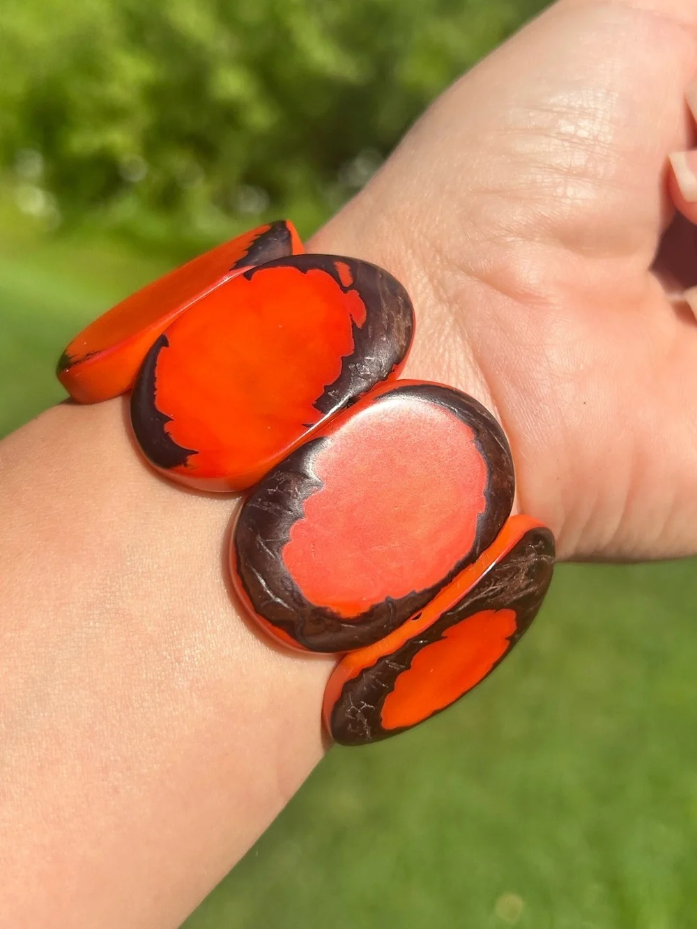 Chunky Orange Bracelet Tagua Nut Vegetable  Ivory